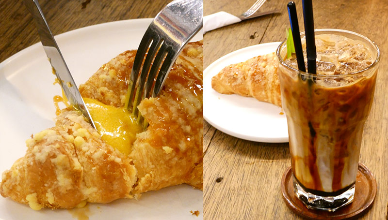 Salted Egg Yolk Croissant with Gula Melaka Latte