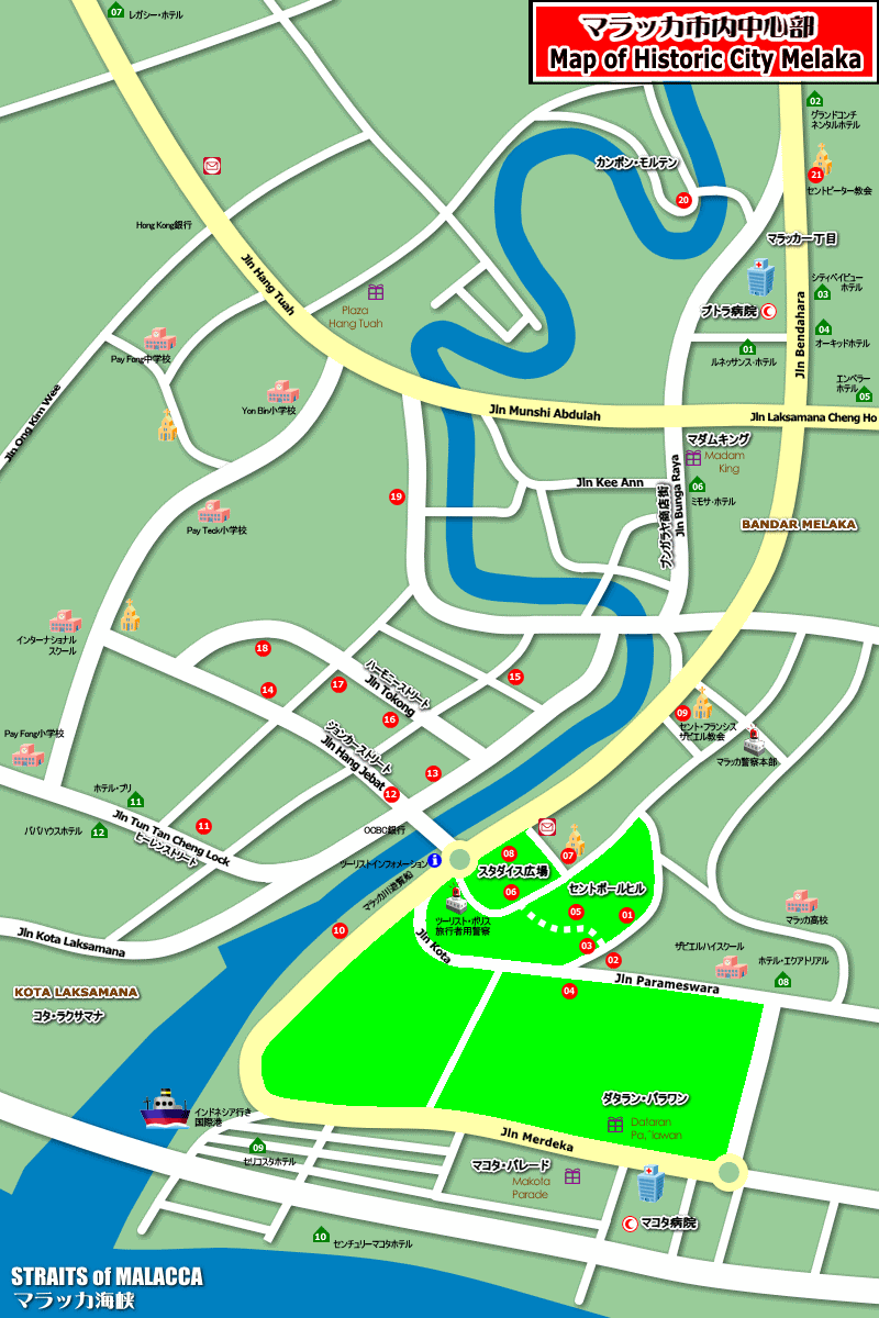 マラッカ市内中心部の地図